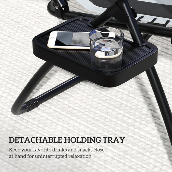 Outsunny Zero Gravity Lounger Chair Set of 2, Folding Reclining Patio Chair with Shade Cover, Cup Holder, Soft Cushion and Headrest for Poolside, Camping, Light Grey