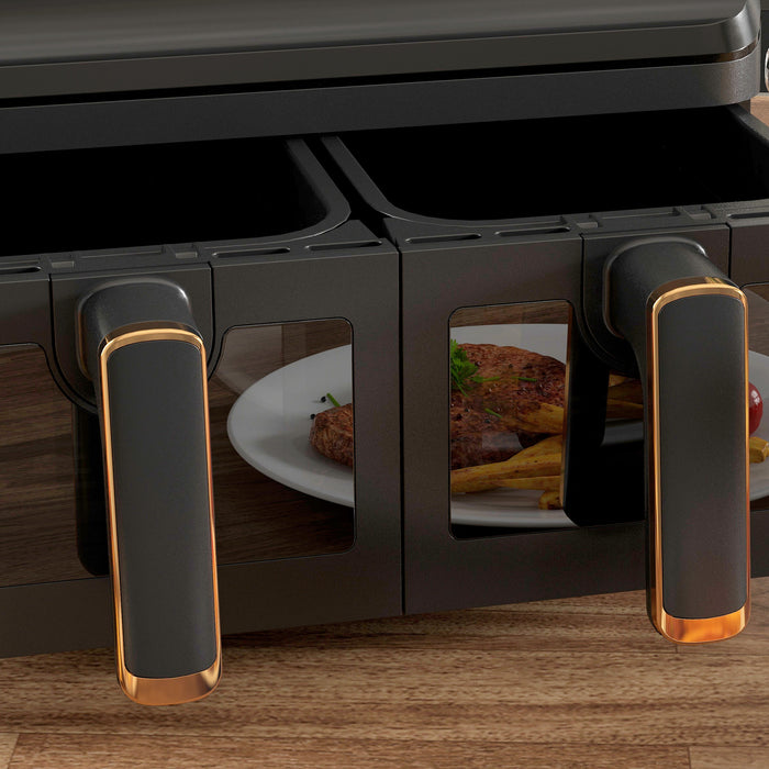 8L Dual Basket Air Fryer - Family-Size Double Oven with Digital Display & 8 Presets - Healthy Oil-Free Cooking with Visual Window & Built-In Timer