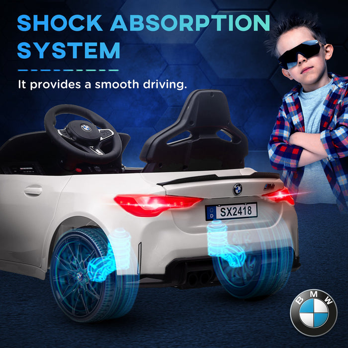 BMW M4 Licensed Ride-On Car for Kids - 12V Electric with Remote Control, Suspension, Music, Horn, LED Lights - Perfect for Easy Transport and Entertainment