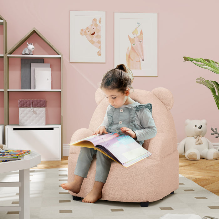 Bear-Themed Kids' Armchair - Comfy Plush Toddler Seat for Bedroom & Playroom - Perfect for Children 18 Months to 3 Years Old, Cute Pink Design