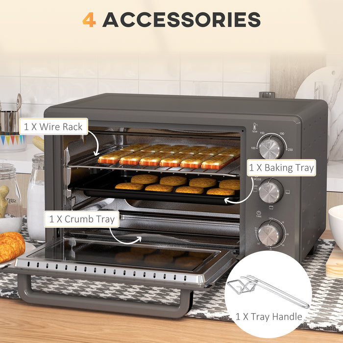 21L Mini Oven with Electric Grill - Toaster Oven with Adjustable Temperature & Timer, Includes Baking Tray and Wire Rack, 1400W - Ideal for Small Kitchens & Quick Meals