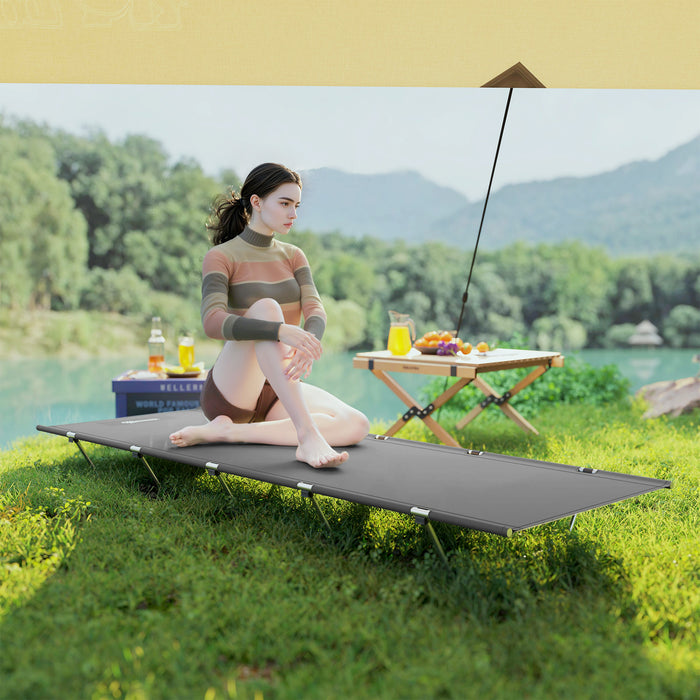 Outsunny Lightweight Camping Bed, Aluminium Portable Camp Cot w/ Strong Support 150kg and Carry Bag for Camping, Dark Grey