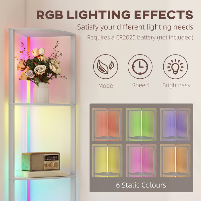 HOMCOM RGB LED Floor Lamp with Shelves, 5-Tier Dimmable Standing Lamp with Adjustable Brightness and Remote Control, Modern Corner Display Shelf Unit for Living Room Bedroom Office, Grey