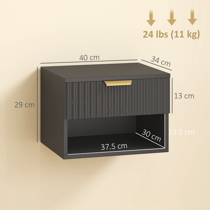 HOMCOM Floating Nightstands Set of 2, Modern Wall Mounted Bedside Tables, Black