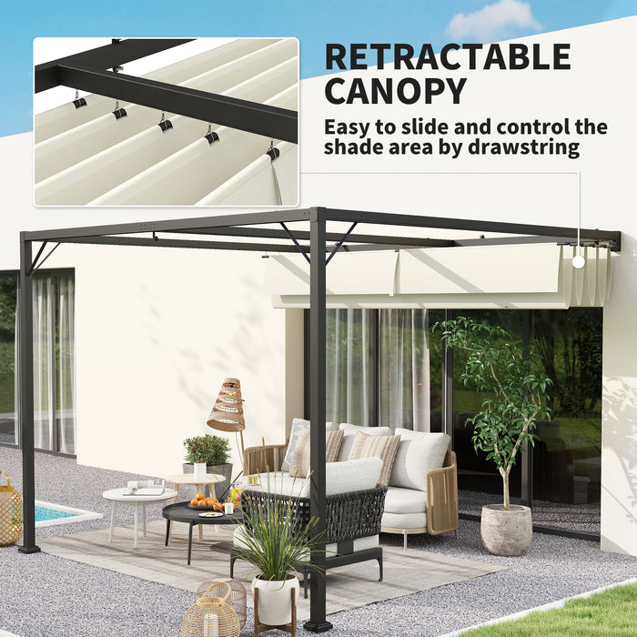 Outsunny 3 x 3(m) Outdoor Pergola with Retractable Canopy -Cream White