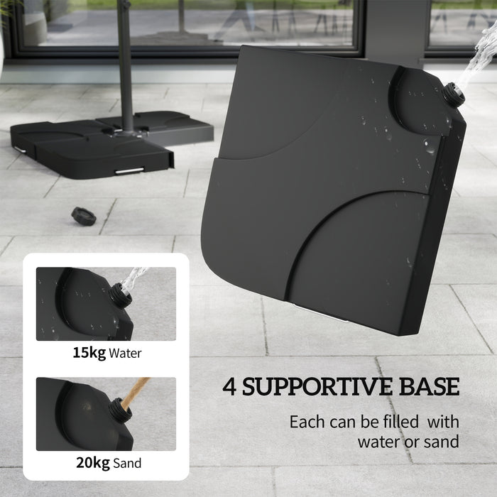 Outsunny 3m Overhanging Parasol, with Base, Weights and Cover - Black