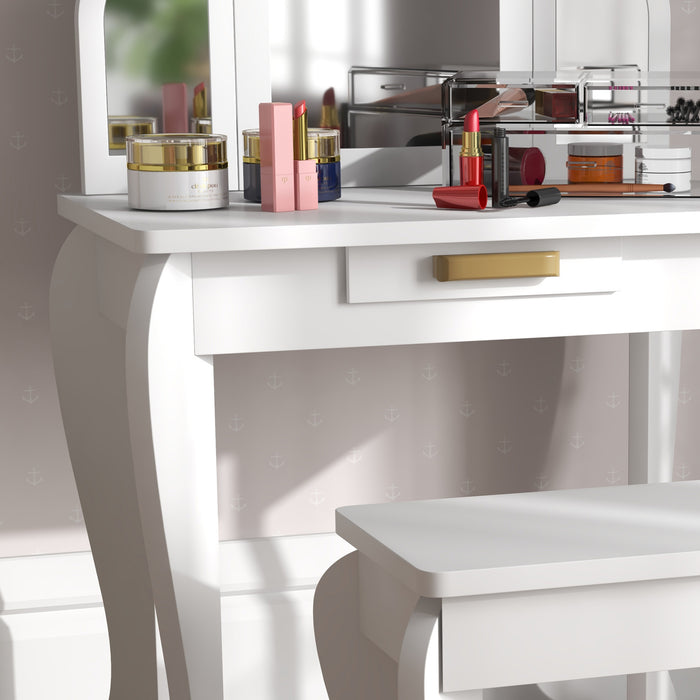 HOMCOM Kids Dressing Table Set, with Mirror and Drawer - White