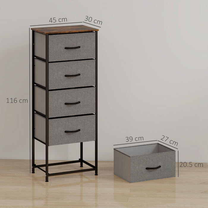 HOMCOM Fabric Chest of Drawers, Industrial Bedroom Dresser with 5 Fabric Drawers, Steel Frame and Wooden Top for Nursery, Living Room, Hallway, Rustic Brown and Grey
