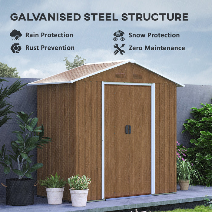 Outsunny 6.5 x 3.5ft Metal Garden Storage Shed - Wood-Effect