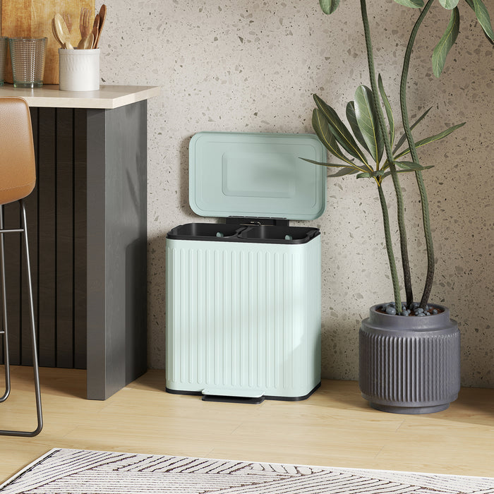 HOMCOM 40L Dual Compartment Rubbish Bin, with Soft-Close Lid - Green