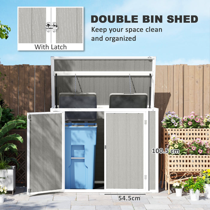 Outsunny 4.7 x 2.5FT Garden Shed, Lockable Outdoor Storage Shed with Openable Lid, Small Shed for 2 Trash Cans, Tools, Patio, Light Grey