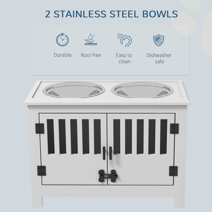 Elevated Pet Feeder Station with Food & Water Bowls - Built-in Storage for Convenience - Ideal for Large Dog Breeds, White Finish