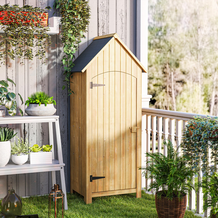 Outsunny Small Shed, Wooden Garden Storage Shed with 3 Shelves, Outdoor Tool Storage Cabinet with Tilt Roof and Lockable Door, 77.5 x 54.2 x 179.5 cm, Natural