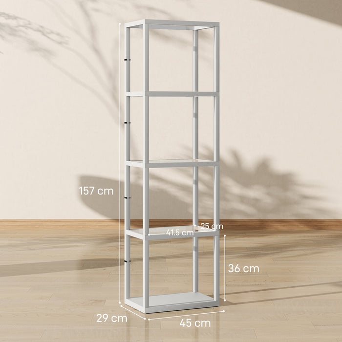 HOMCOM LED Floor Lamp with Glass Shelves, 4 Layers Dimmable Tall Standing Lamp, Modern Column Shelf Floor Light for Living Room, Bedroom, Office, Grey