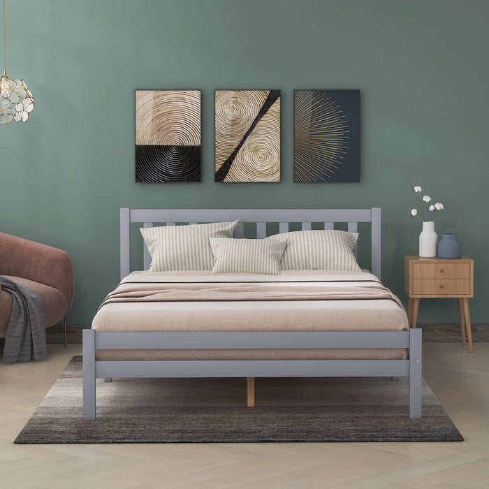 Wooden Double Bed Frame with Headboard and Footboard - Elegant 4ft6 Bedroom Furniture in Grey, No Box Spring Needed - Comfort & Style for Modern Bedrooms, Size 196x140x77 cm