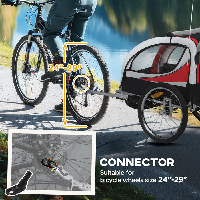 HOMCOM Baby Bike Trailer, Child Bicycle Trailer with 5 Point Harness, Steel Frame, Reflectors, Safety Flag, Hitch Coupler, Red