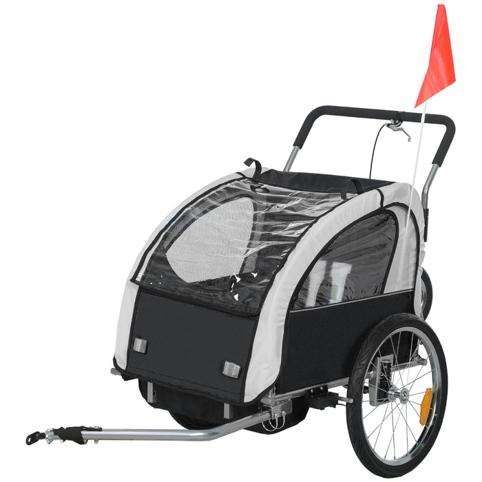 HOMCOM 2 Seat Bike Trailer with 5 Point Harness, Baby Bike Stroller with Safety Flag, Reflectors, for 18+ Months, Black