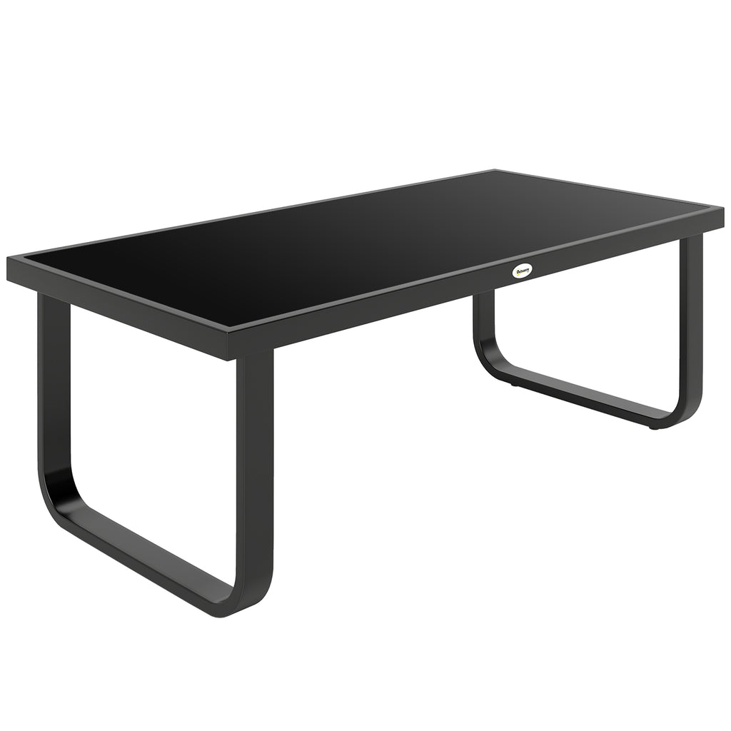 Outsunny Outdoor Garden Coffee Table, Rectangle Metal Side Table with Tempered Glass Tabletop, Adjustable Foot Pads