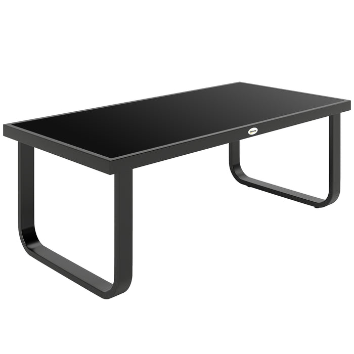 Outsunny Outdoor Garden Coffee Table, Rectangle Metal Side Table with Tempered Glass Tabletop, Adjustable Foot Pads