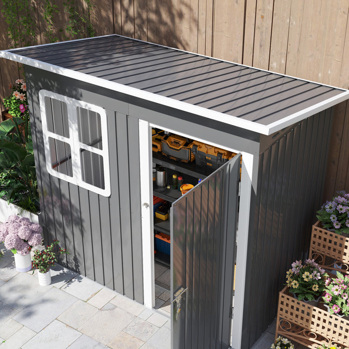 Outsunny 7 x 4ft Storage Shed Galvanised Steel Garden Shed, Metal Shed with Foundation Kit, Window, Lockable Wide Door and Air Vents for Outdoor Patio, Dark Grey