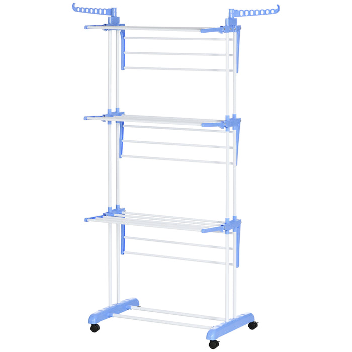 4-Tier Foldable Laundry Drying Rack - Sturdy Steel Construction with Castors, Blue - Perfect for Indoor/Outdoor Clothes Drying Needs