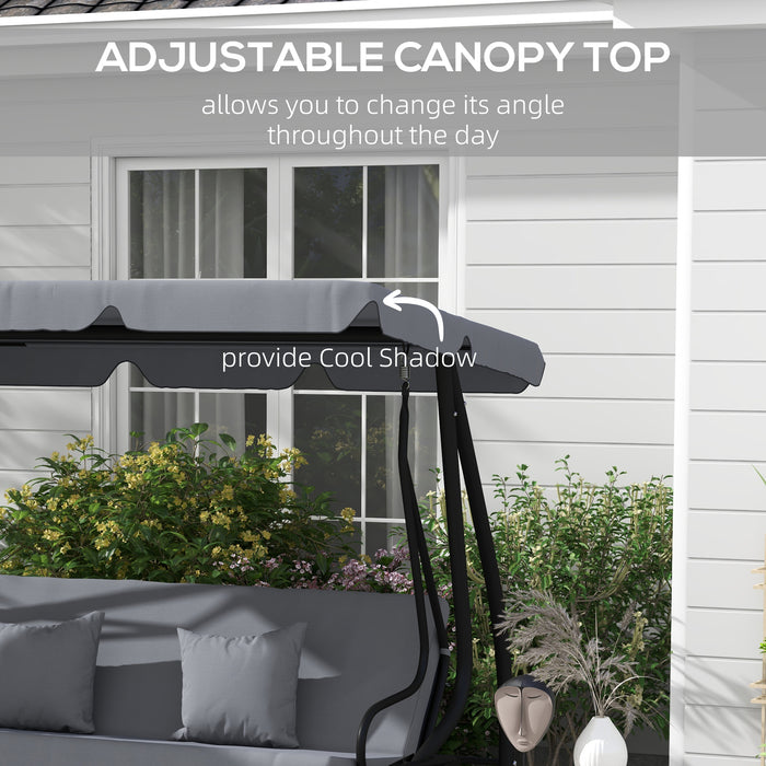 Outsunny Three-Person garden Swing Chair, with Adjustable Canopy - Dark Grey