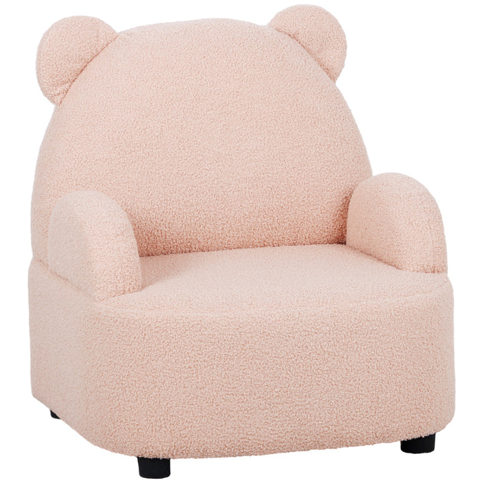 Bear-Themed Kids' Armchair - Comfy Plush Toddler Seat for Bedroom & Playroom - Perfect for Children 18 Months to 3 Years Old, Cute Pink Design