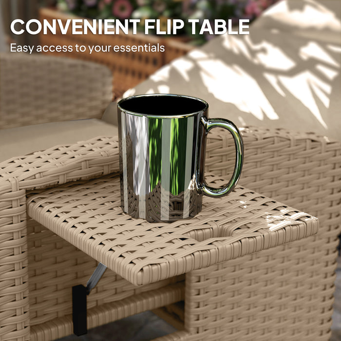 Outsunny Rattan Garden Recliner Chair, Adjustable Backrest Reclining Rattan Chair with Flip Table, Cushion and Footrest, Indoor Outdoor Lounge Reclining Sun Lounger for Patio, Yellow/Beige