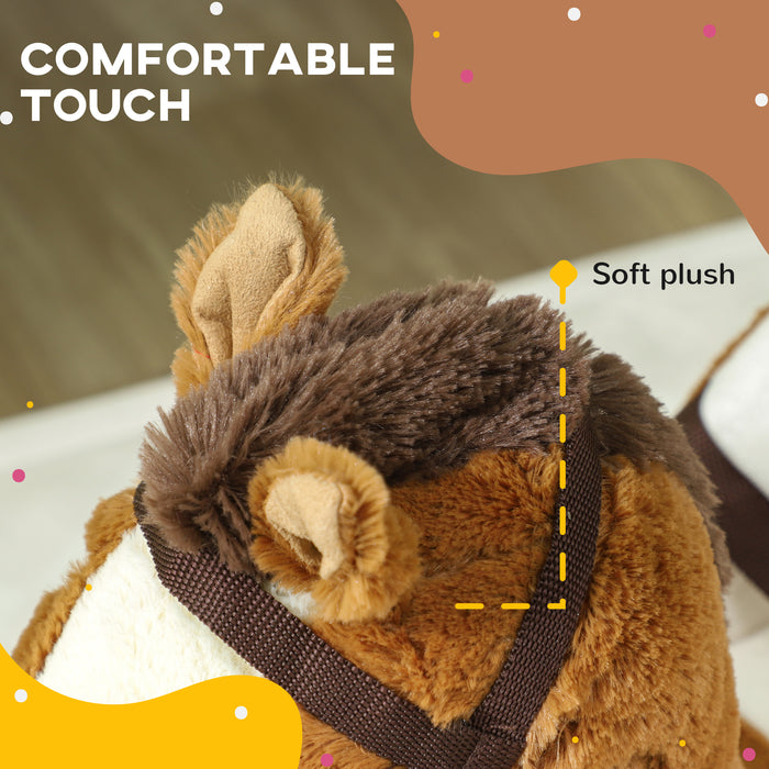 AIYAPLAY Kids Rocking Horse, Plush Ride on Horse, with Sound, Wood Base for Aged 18-36 Months - Brown