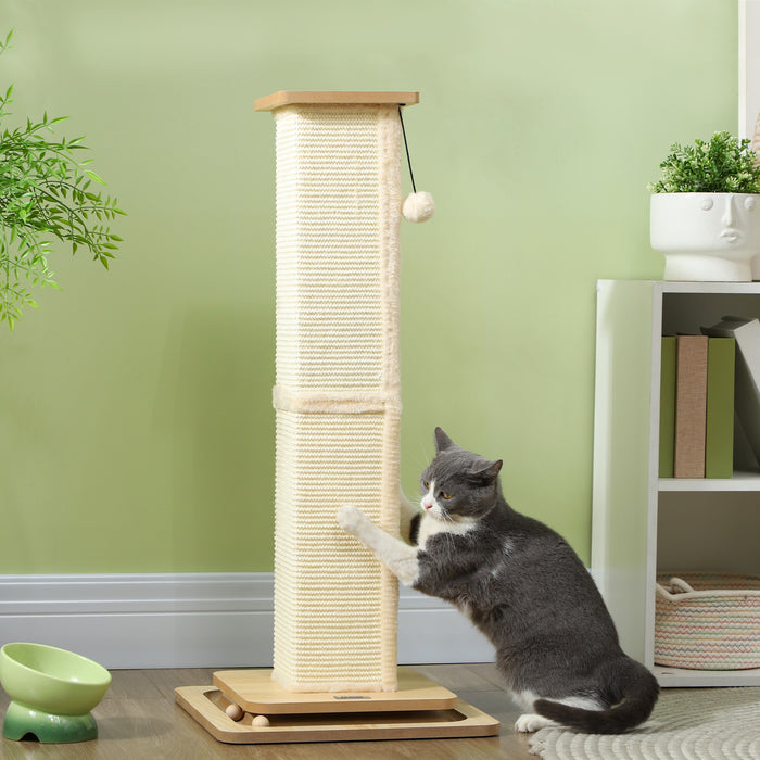 PawHut 3 in 1 Cat Scratching Post, 87cm Cat Scratcher w/ Track Ball Toy, Oak | Aosom UK