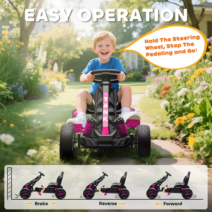AIYAPLAY Pedal Go kart for Kids Ages 3-6 Years, with Automatic Clutch, Brake, EVA Anti-Slip Wheels, Pink