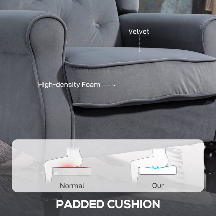 HOMCOM Wingback Accent Chair, Retro Upholstered Button Tufted Occasional Chair for Living Room and Bedroom, Grey