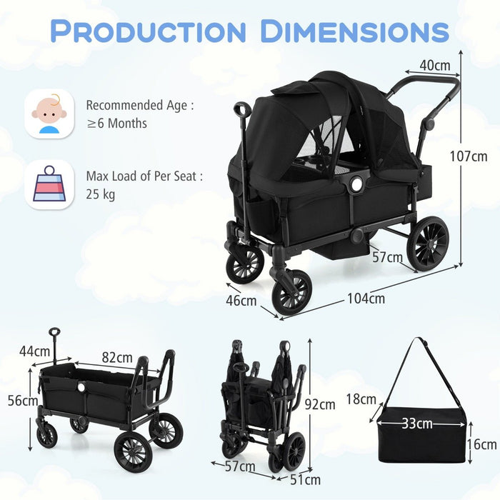 Wagon Stroller for 2 Kids with Adjustable Handle and Removable Canopy-