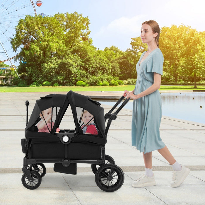 Wagon Stroller for 2 Kids with Adjustable Handle and Removable Canopy-