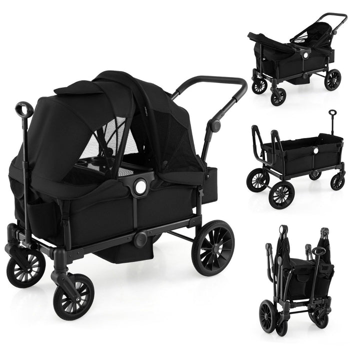 Wagon Stroller for 2 Kids with Adjustable Handle and Removable Canopy-