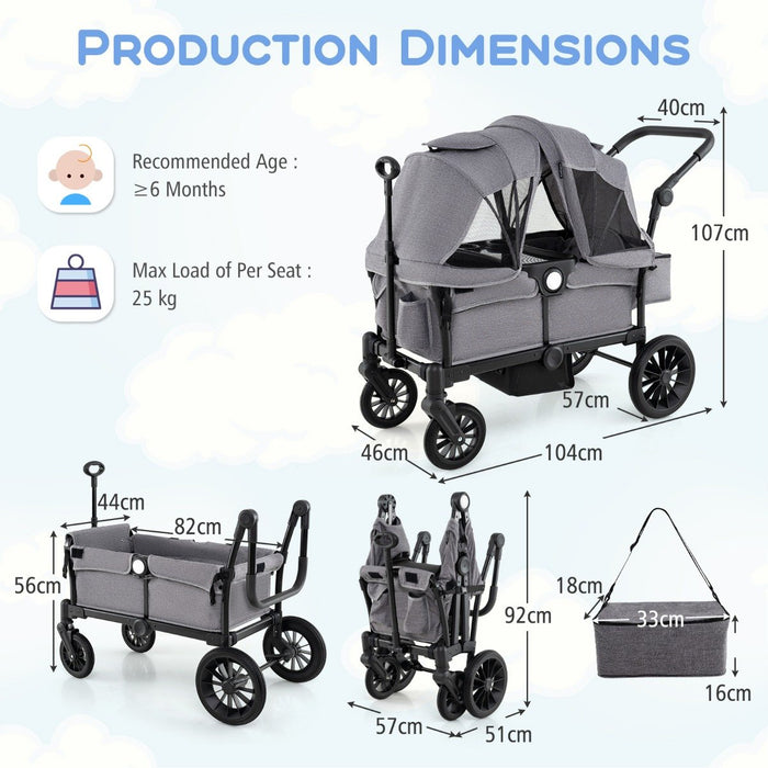 Wagon Stroller for 2 Kids with Adjustable Handle and Removable Canopy-