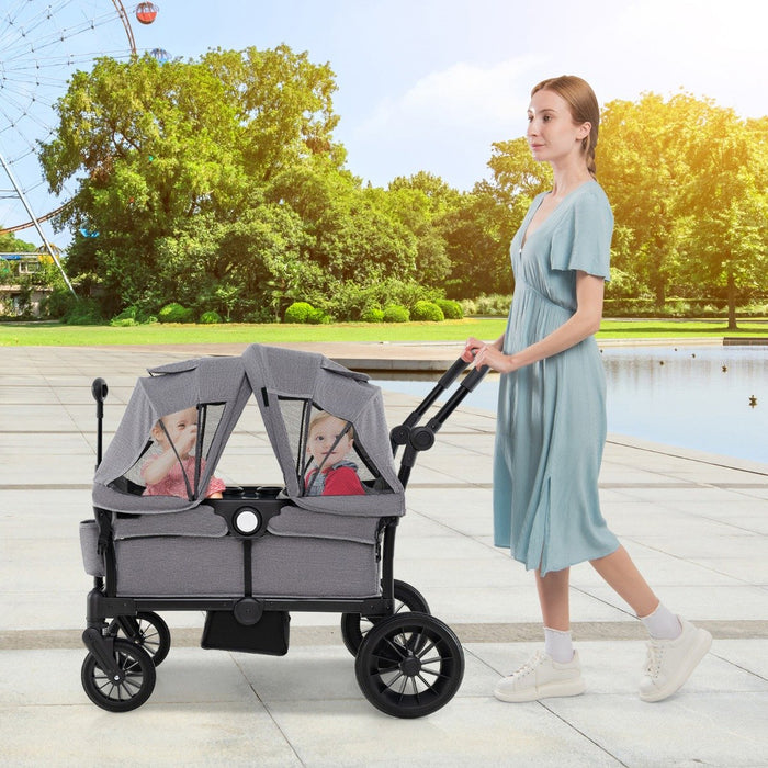 Wagon Stroller for 2 Kids with Adjustable Handle and Removable Canopy-