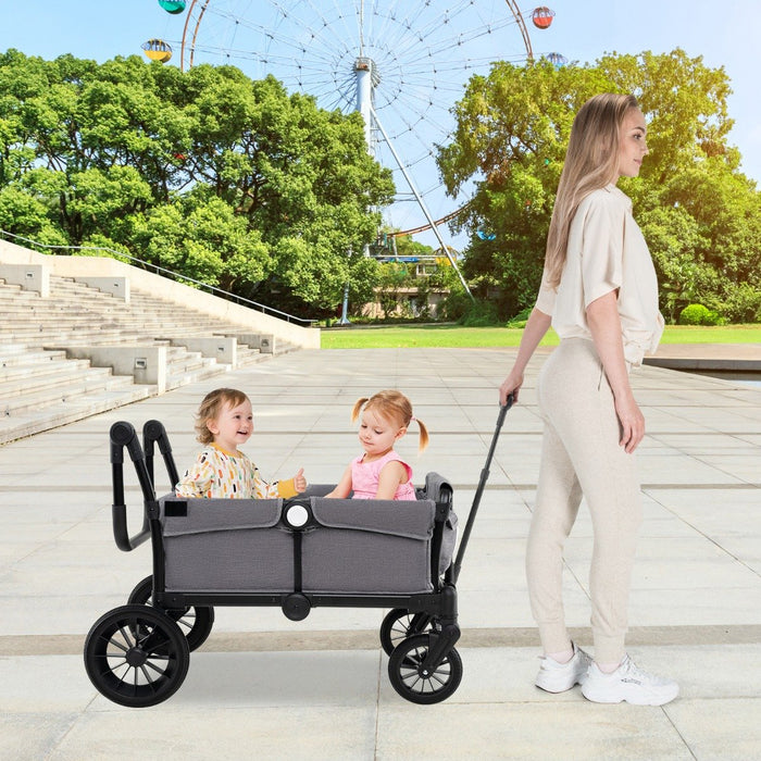 Wagon Stroller for 2 Kids with Adjustable Handle and Removable Canopy-