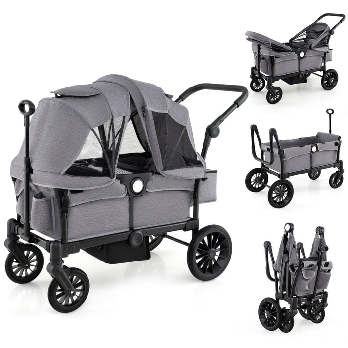 Wagon Stroller for 2 Kids with Adjustable Handle and Removable Canopy-