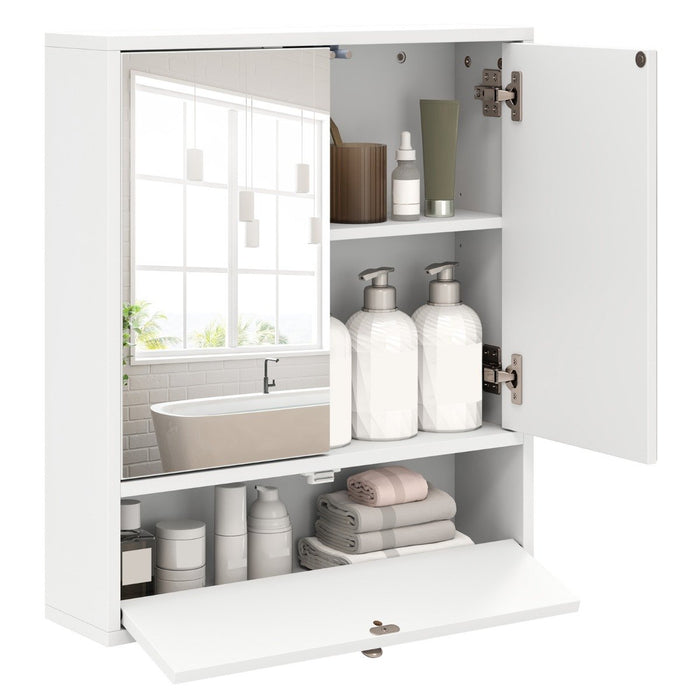 Wall-Mounted Bathroom Cabinet with Mirror and 3-Level Adjustable Shelf and Flip-Open Compartment-