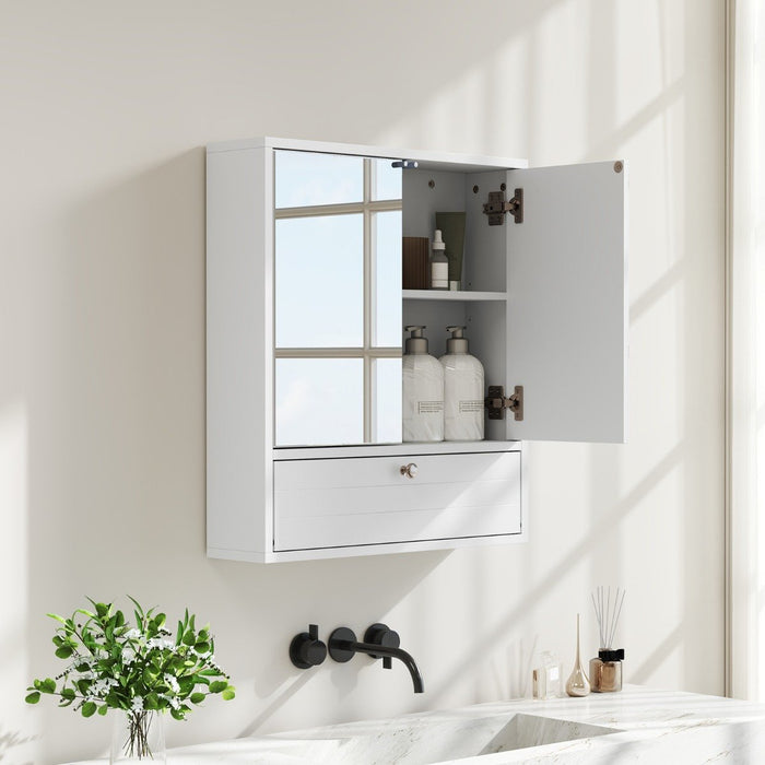 Wall-Mounted Bathroom Cabinet with Mirror and 3-Level Adjustable Shelf and Flip-Open Compartment-