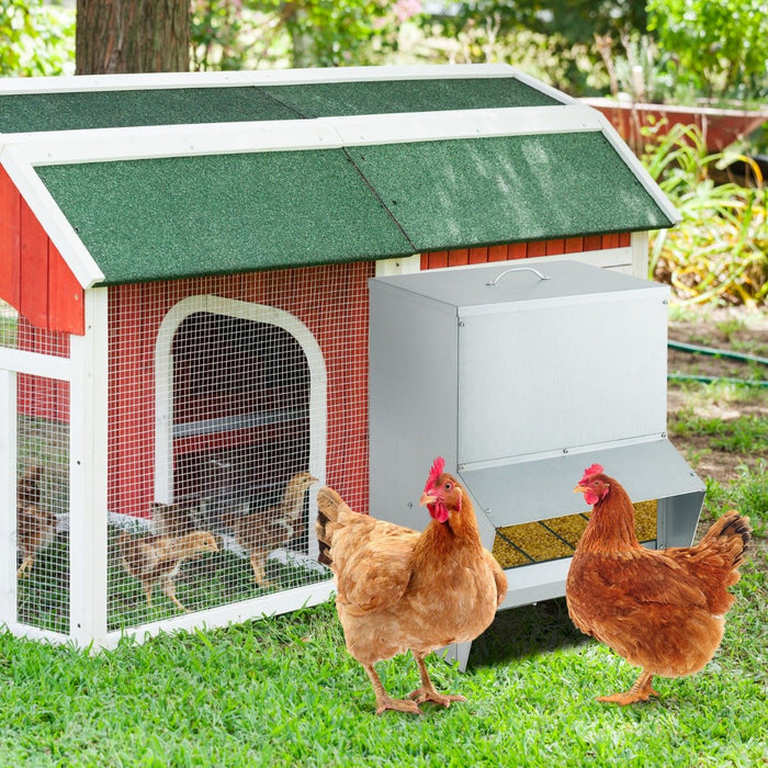 22KG Capacity Wall Mount Galvanized Chicken Feeder with Lid-