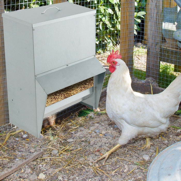 22KG Capacity Wall Mount Galvanized Chicken Feeder with Lid-
