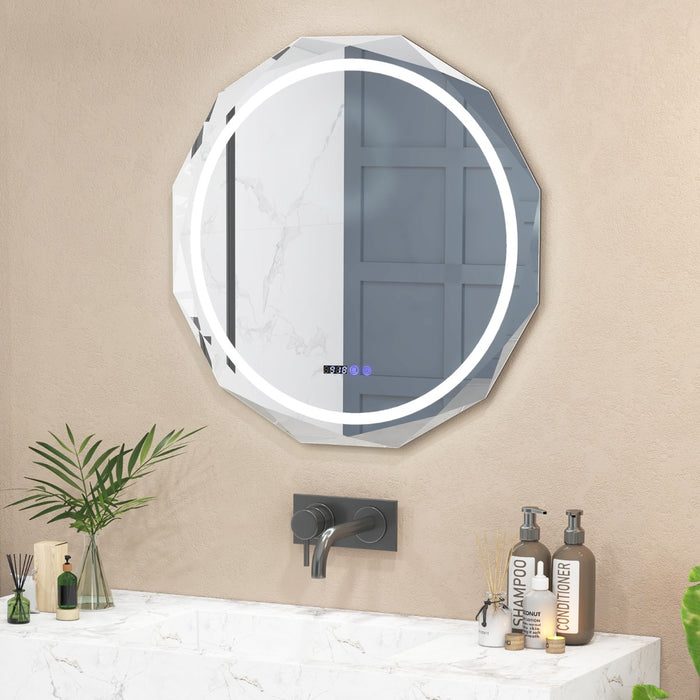 CosmoLiving - Wall Mounted Dimmable Mirror with 3-Color Lights and Memory Function - Ideal for Makeup Application and Grooming Tasks