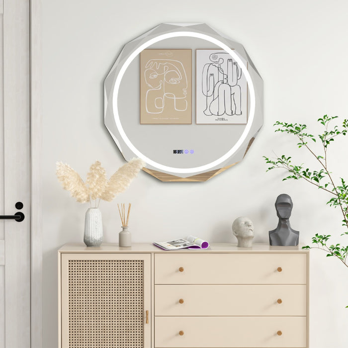 CosmoLiving - Wall Mounted Dimmable Mirror with 3-Color Lights and Memory Function - Ideal for Makeup Application and Grooming Tasks