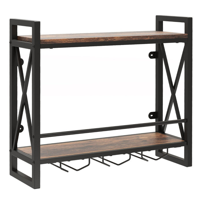 Wall Mounted Wine Rack with 2-Tier Shelves and 3 Glass Holders
