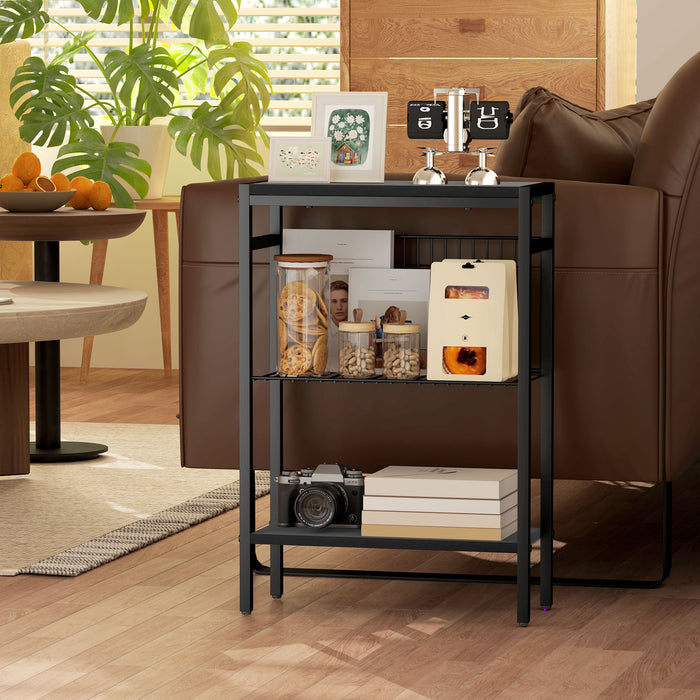 HOMCOM Three Shelf Industrial Side Table, Black | Aosom UK