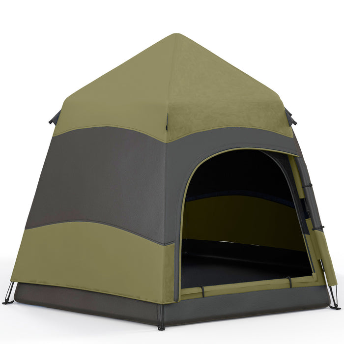 Outsunny Six Man Hexagon Camping Tent with Hang Hook and Carry Bag - Dark Green and Light Grey