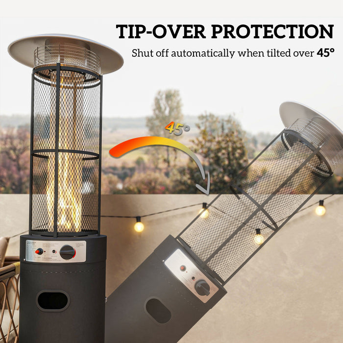 Outsunny 11 KW Freestanding Gas Patio Heater, Adjustable Outdoor Garden Propane Heater with Tip-Over Switch, Wheels, Pulse Ignition, Tank Room with Door, Black