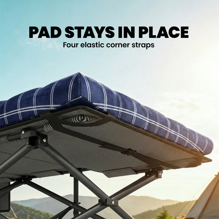 Outsunny Camping Cot with Soft Pad, 80cm Extra Wide Folding Cots with Side Pocket and Carry Bag, Blue